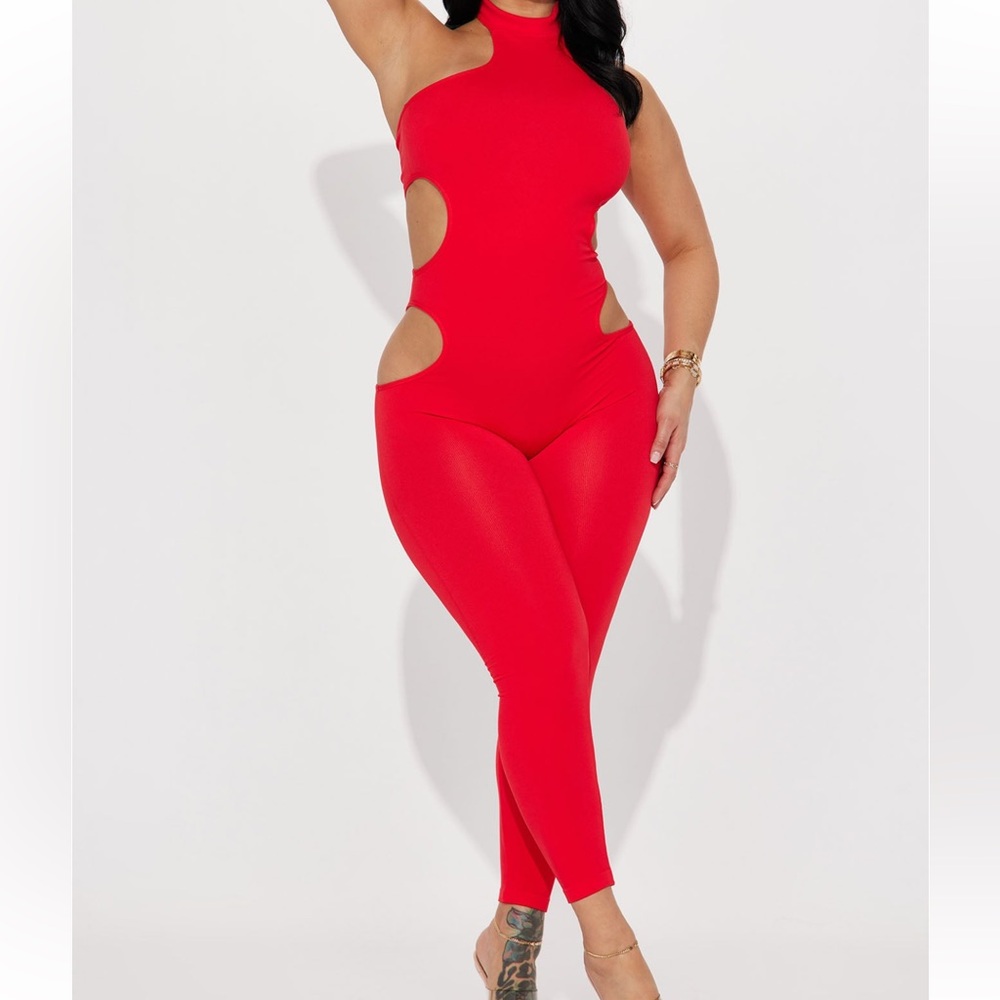 Cut out red jumpsuit